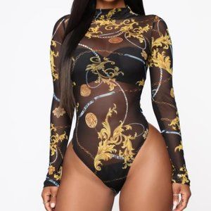 Mesh Black bodysuit with gold details